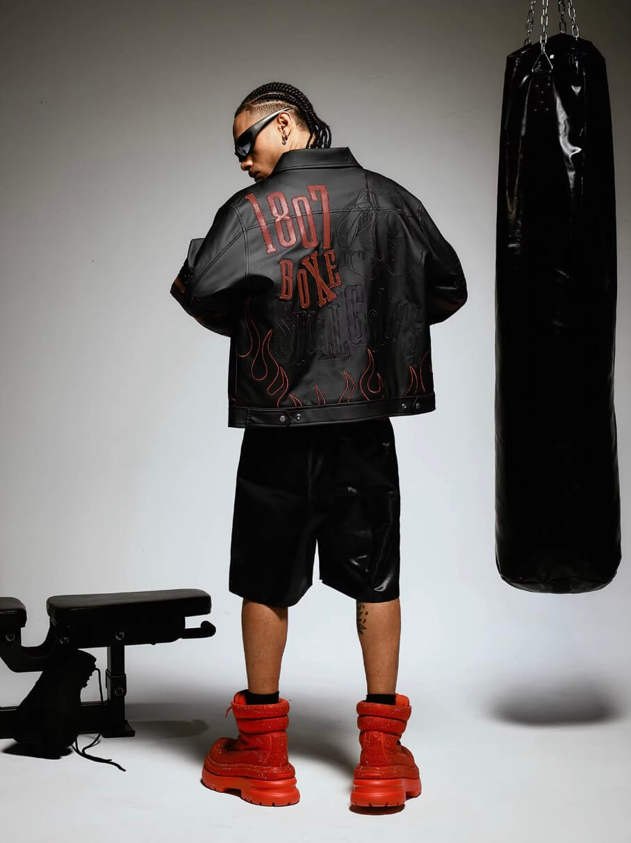 1807 Embroidered Patch PU Leather Racing Jacket