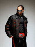 1807 Embroidered Patch PU Leather Racing Jacket