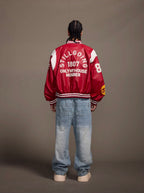 1807 PU Leather Patchwork Varsity Jacket