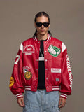 1807 PU Leather Patchwork Varsity Jacket