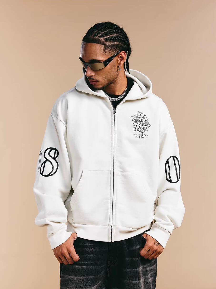 1807 ROLLTHEDICE Printed Zip Up Hoodie