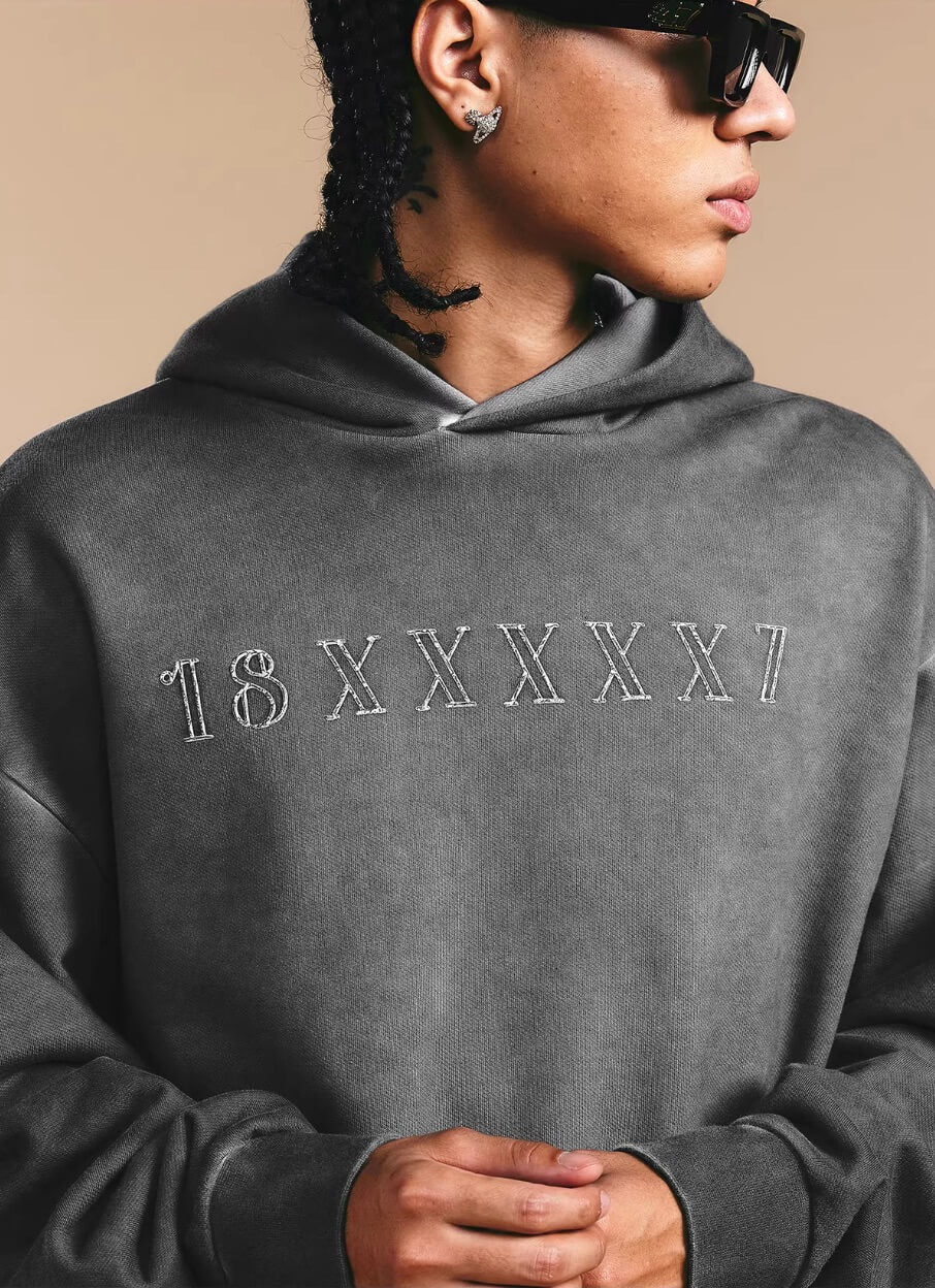 1807 Angel Printed Washed Ash Hoodie
