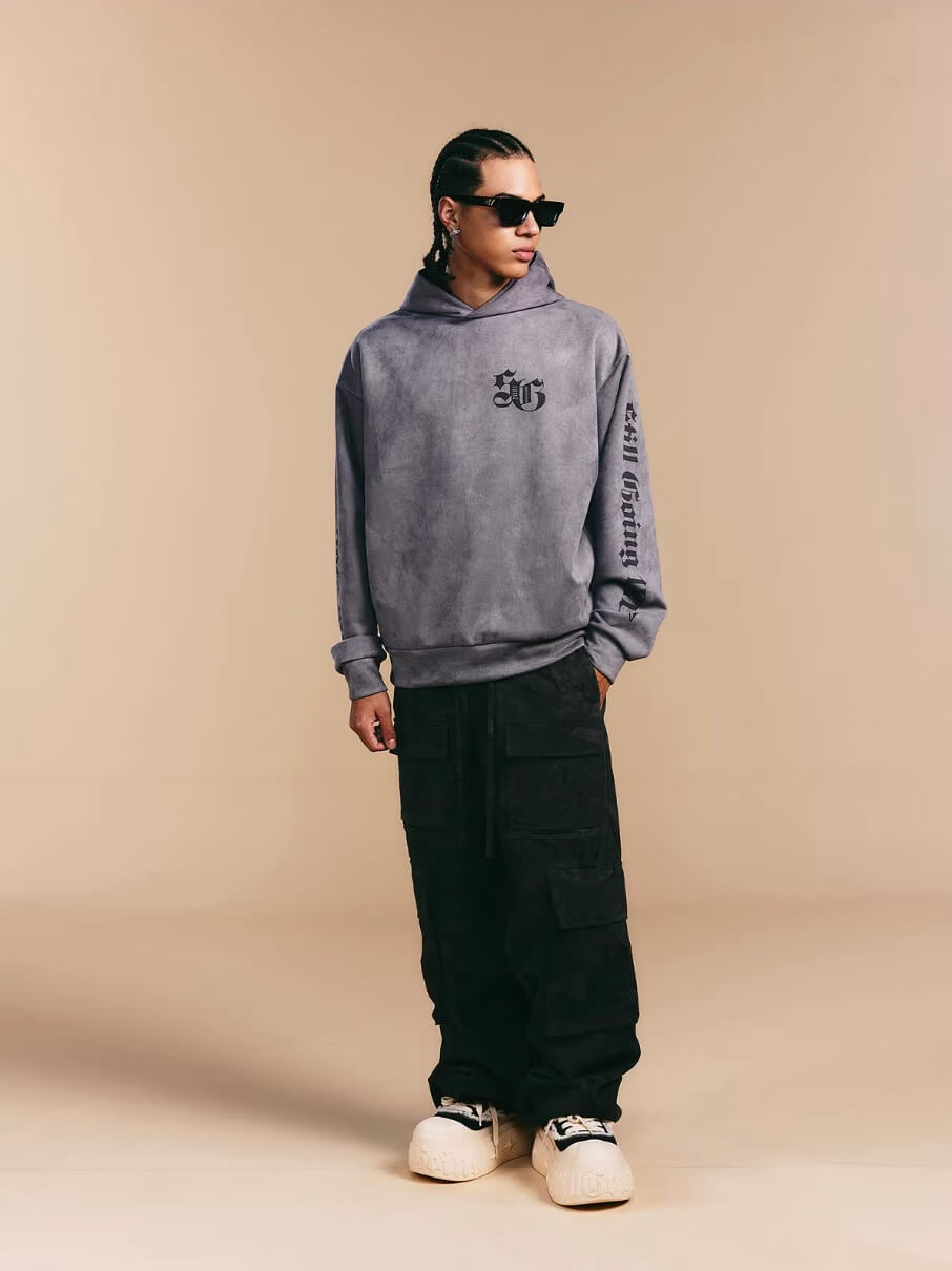 1807 Gothic Burnout Suede Hoodie