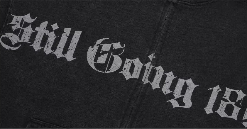 1807 Gothic Printed Washed Zip Up Hoodie