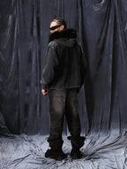 1807 Faux Fur Hood Trim Washed Zip Up Hoodie