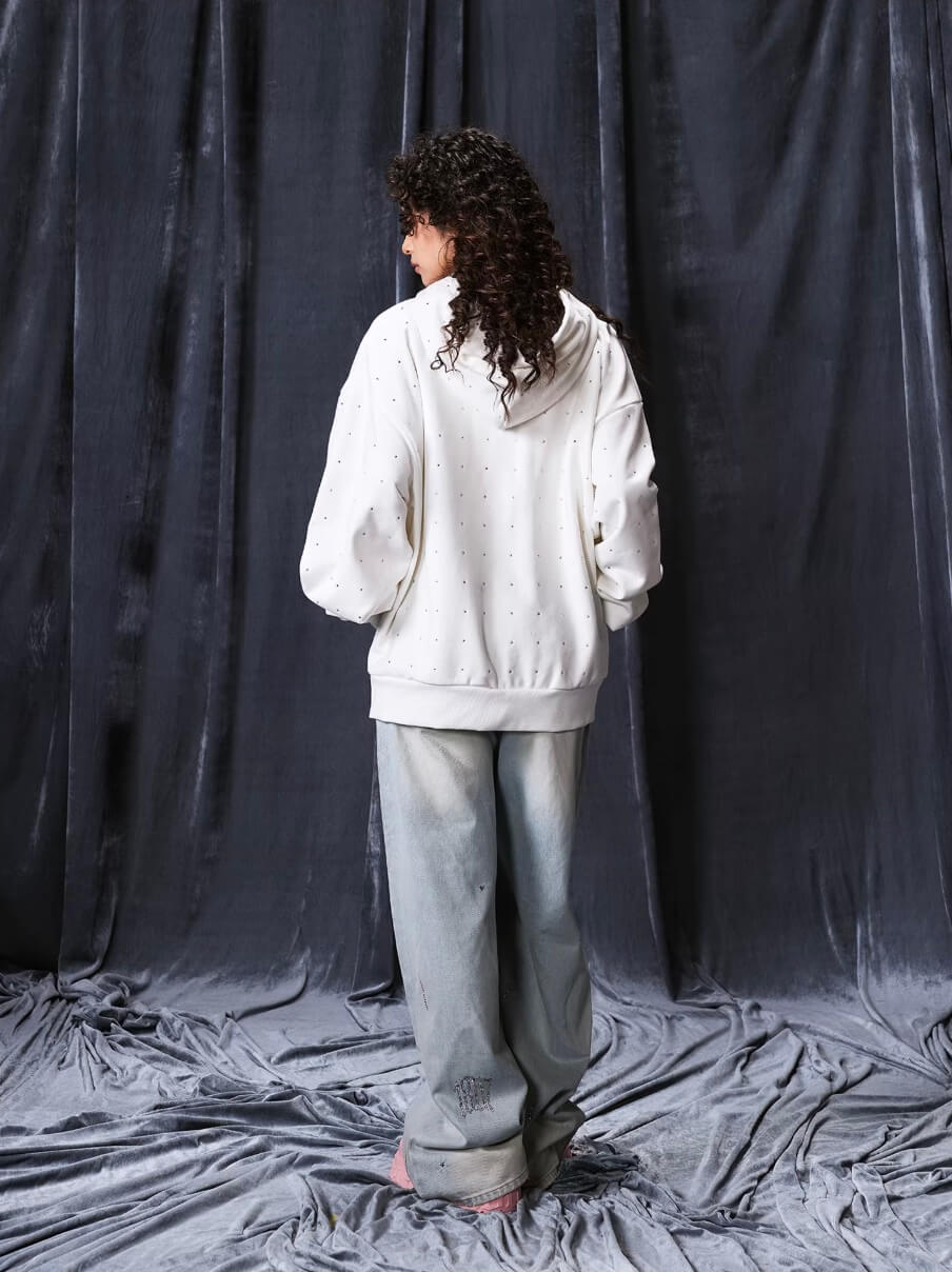 1807 Rhinestone Embellished Zip Up Hoodie