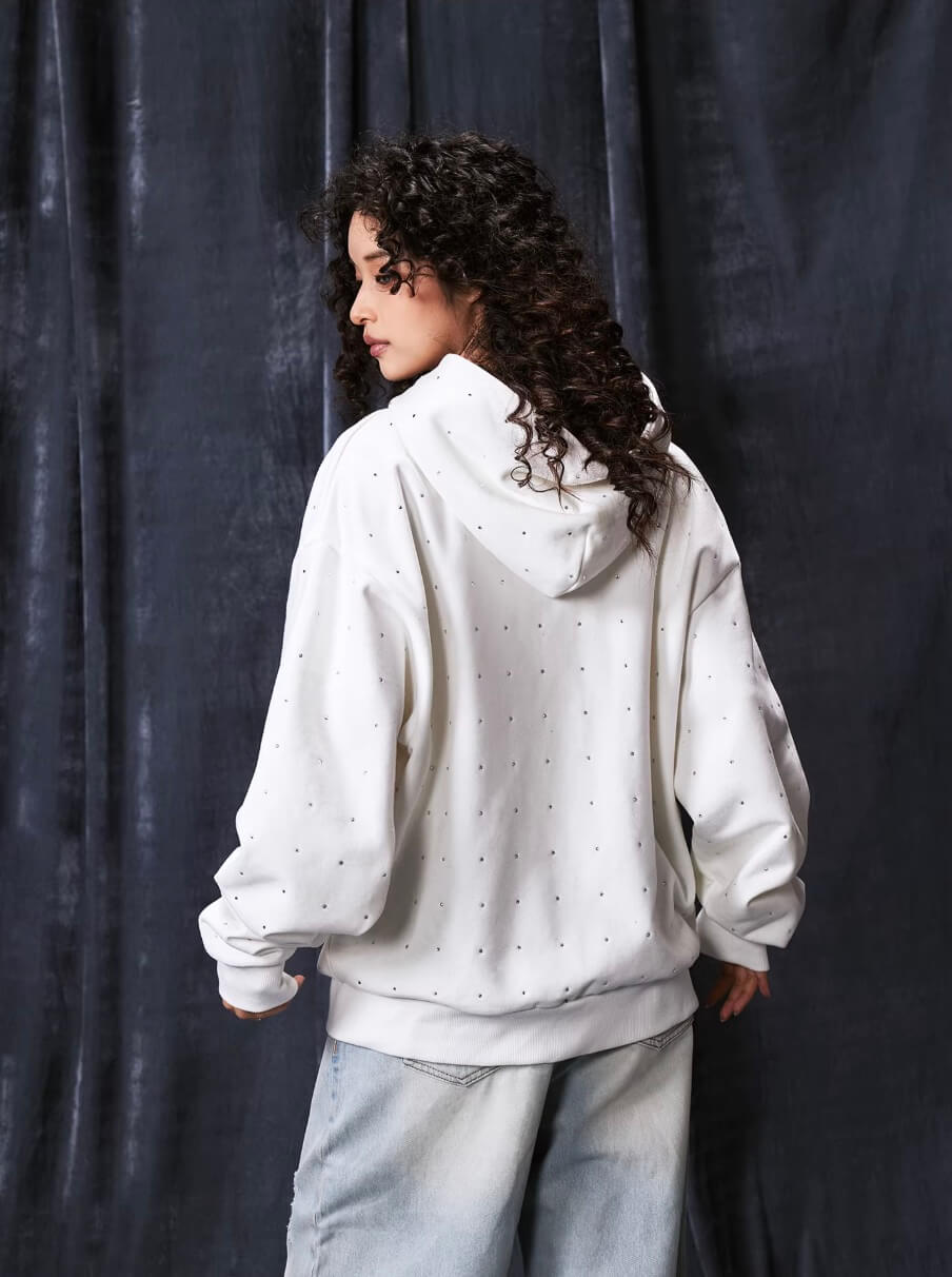 1807 Rhinestone Embellished Zip Up Hoodie