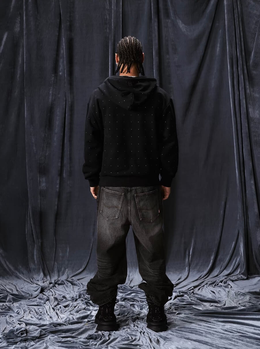 1807 Rhinestone Embellished Zip Up Hoodie