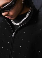 1807 Rhinestone Embellished Zip Up Hoodie