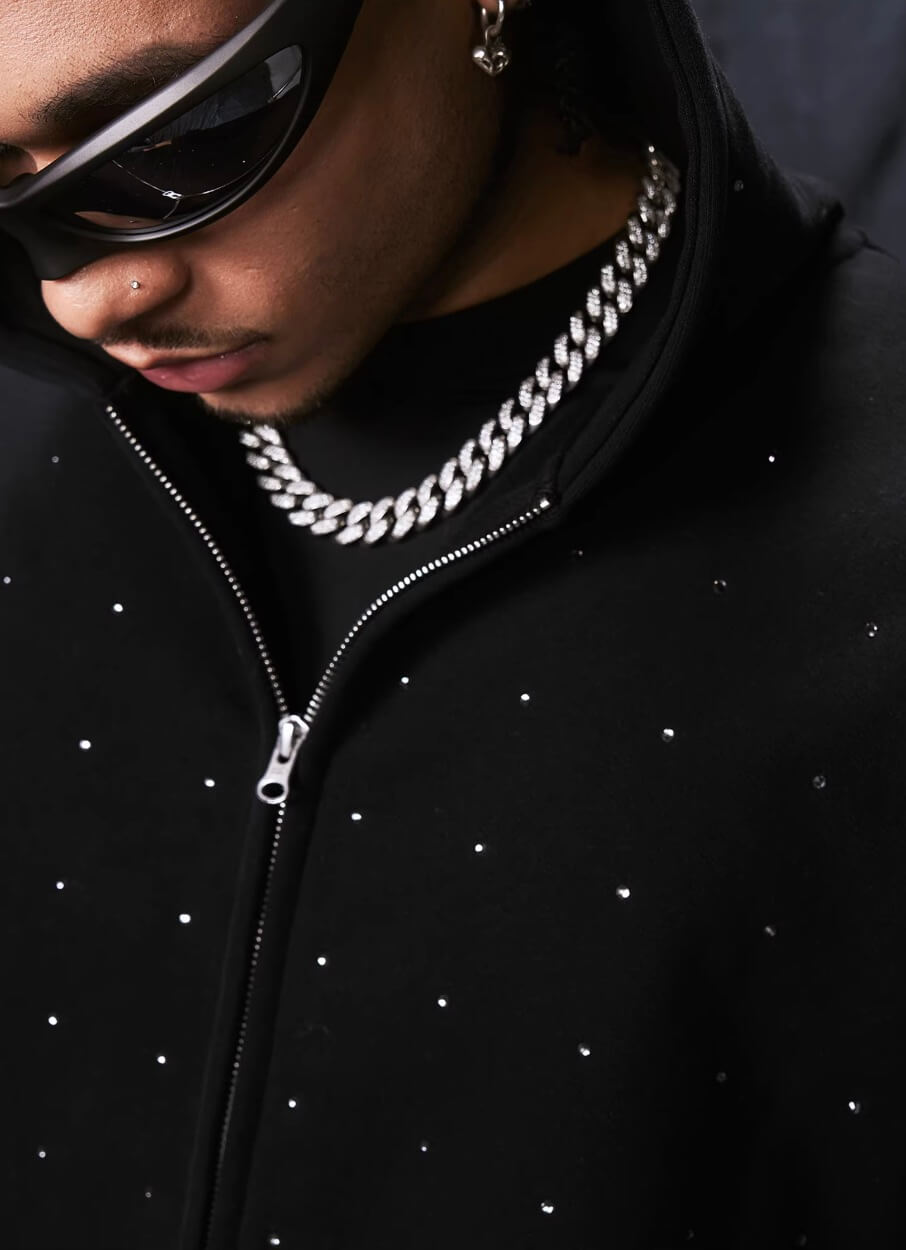1807 Rhinestone Embellished Zip Up Hoodie