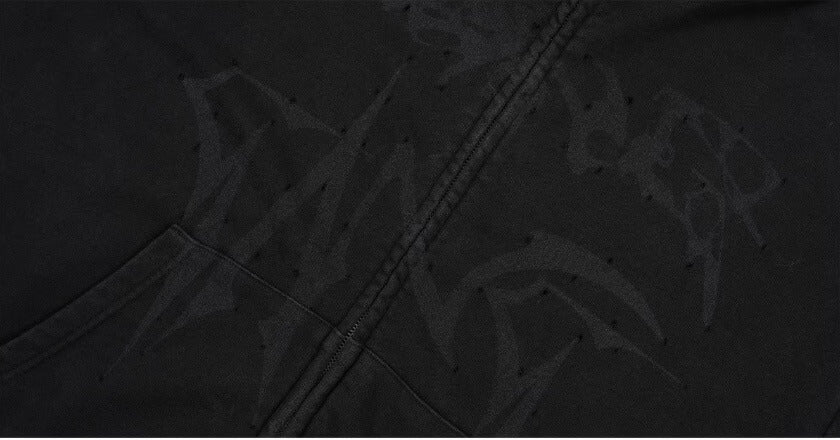 1807 Handcrafted Distressed Print Zip Up Hoodie
