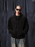1807 Handcrafted Distressed Print Zip Up Hoodie