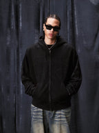1807 Handcrafted Distressed Print Zip Up Hoodie
