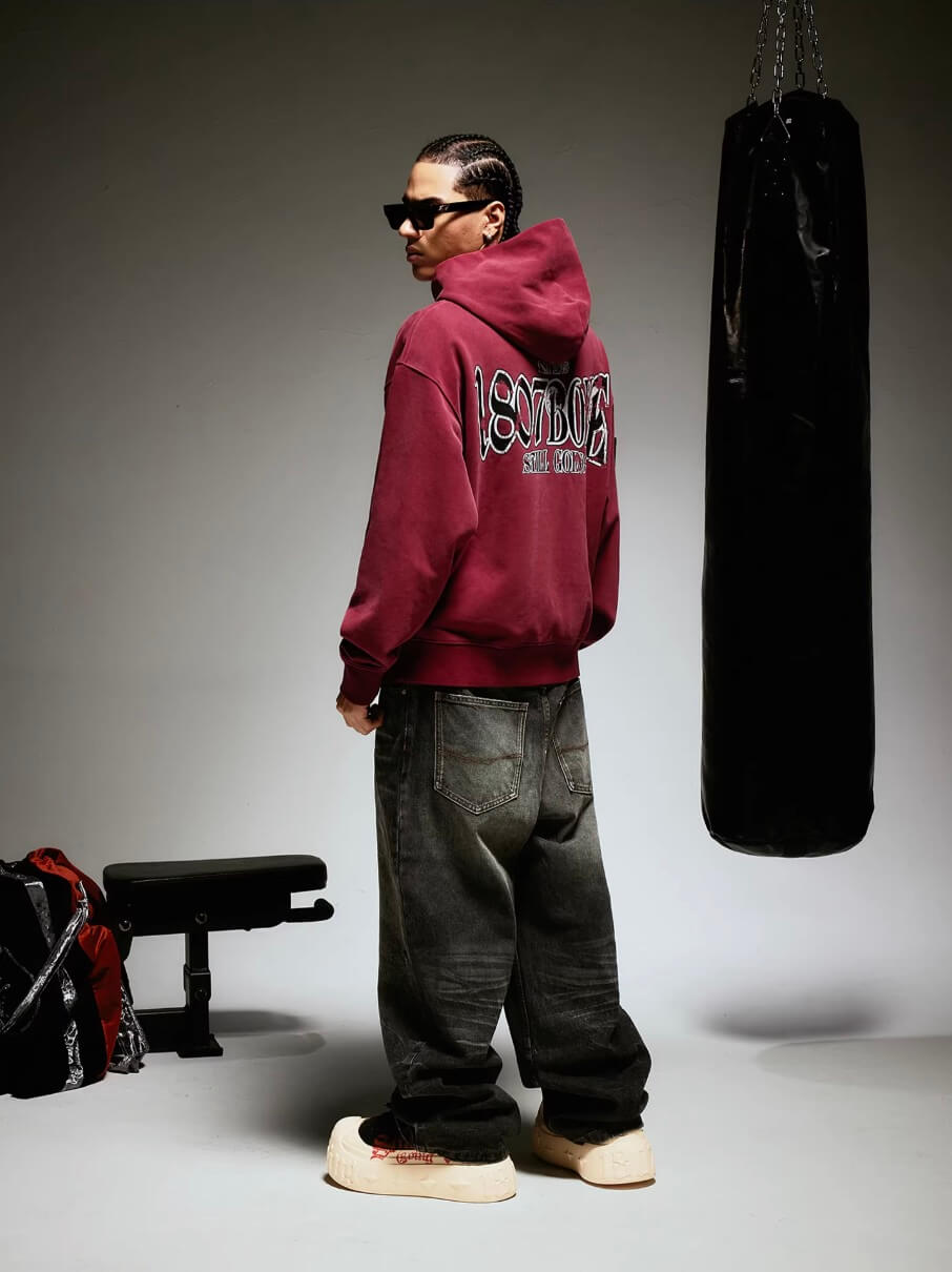 1807 BOXE Vintage Printed Washed Hoodie