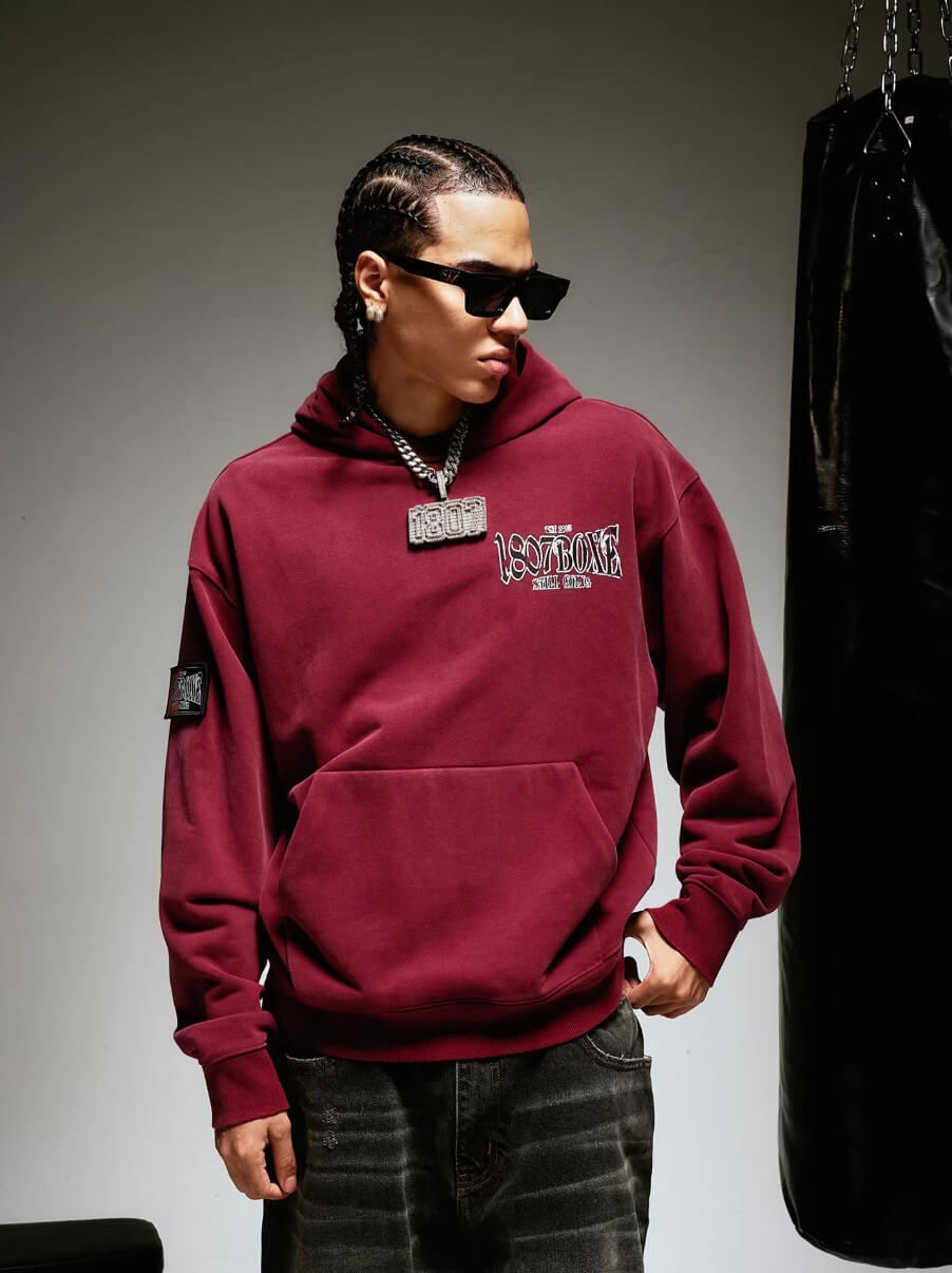 1807 BOXE Vintage Printed Washed Hoodie