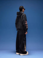 1807 Racing Graffiti Printed Washed Zip Up Hoodie
