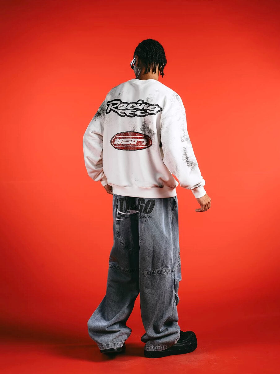 1807 Racing Vintage Printed Distressed Sweatshirt