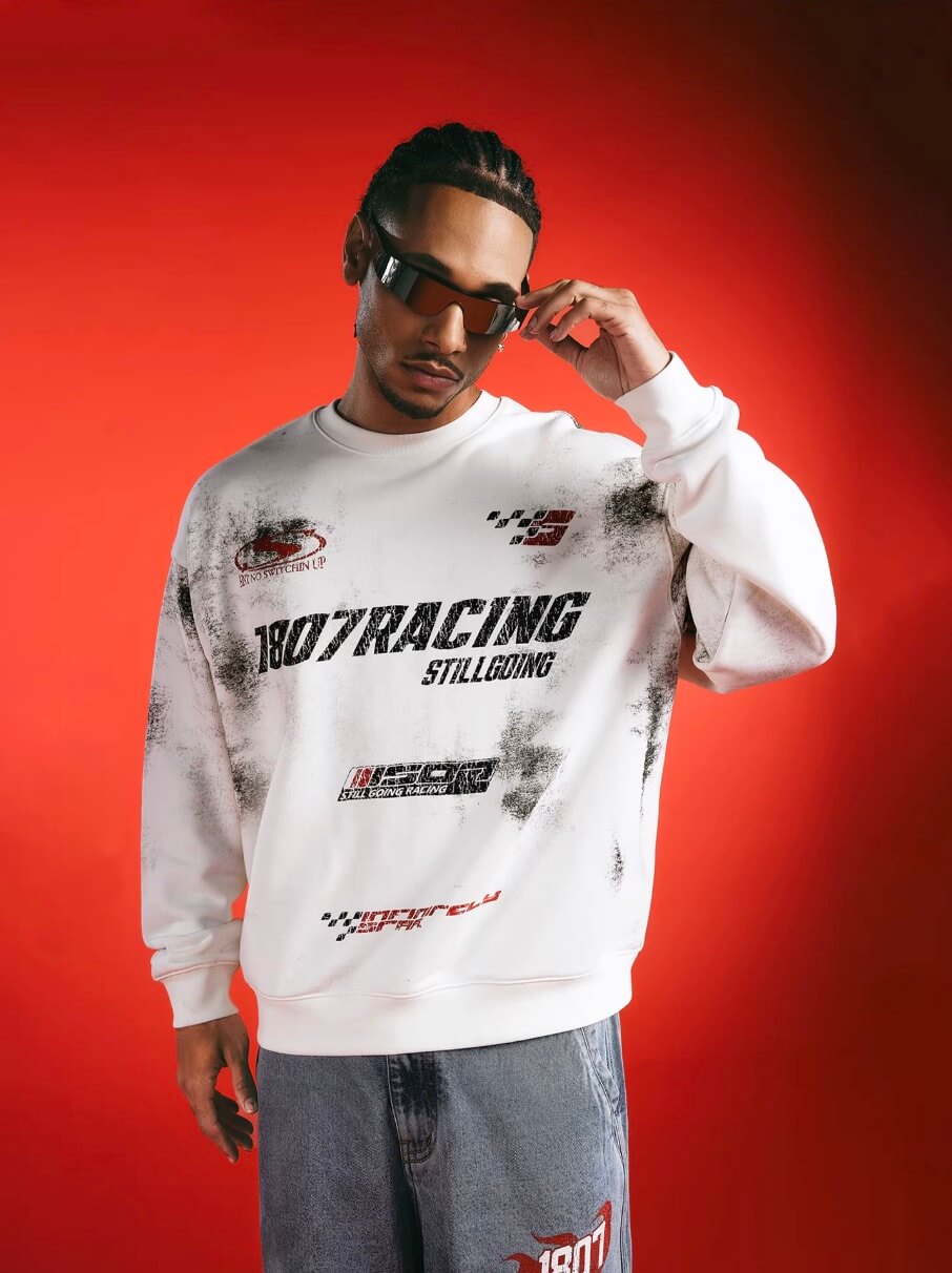 1807 Racing Vintage Printed Distressed Sweatshirt