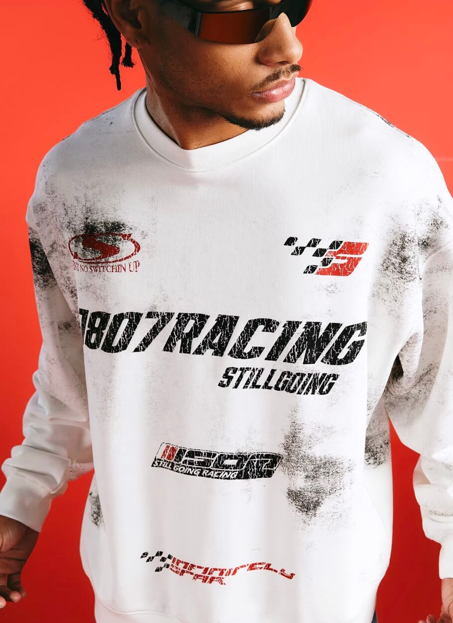 1807 Racing Vintage Printed Distressed Sweatshirt