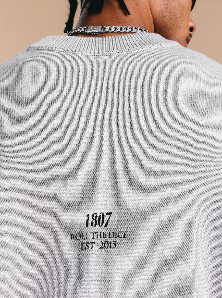 1807 ROLLTHEDICE Vintage Printed Distressed Knit Sweater