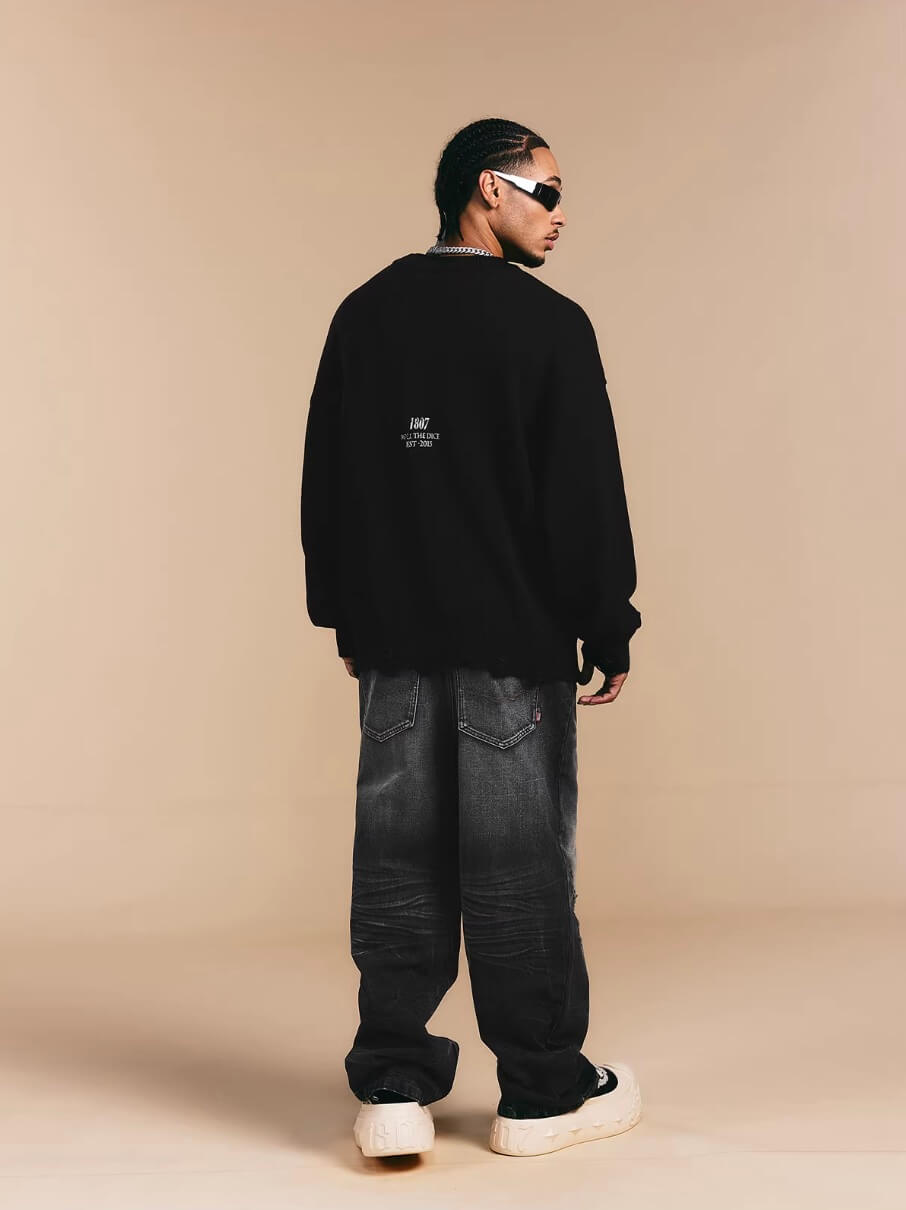 1807 ROLLTHEDICE Vintage Printed Distressed Knit Sweater