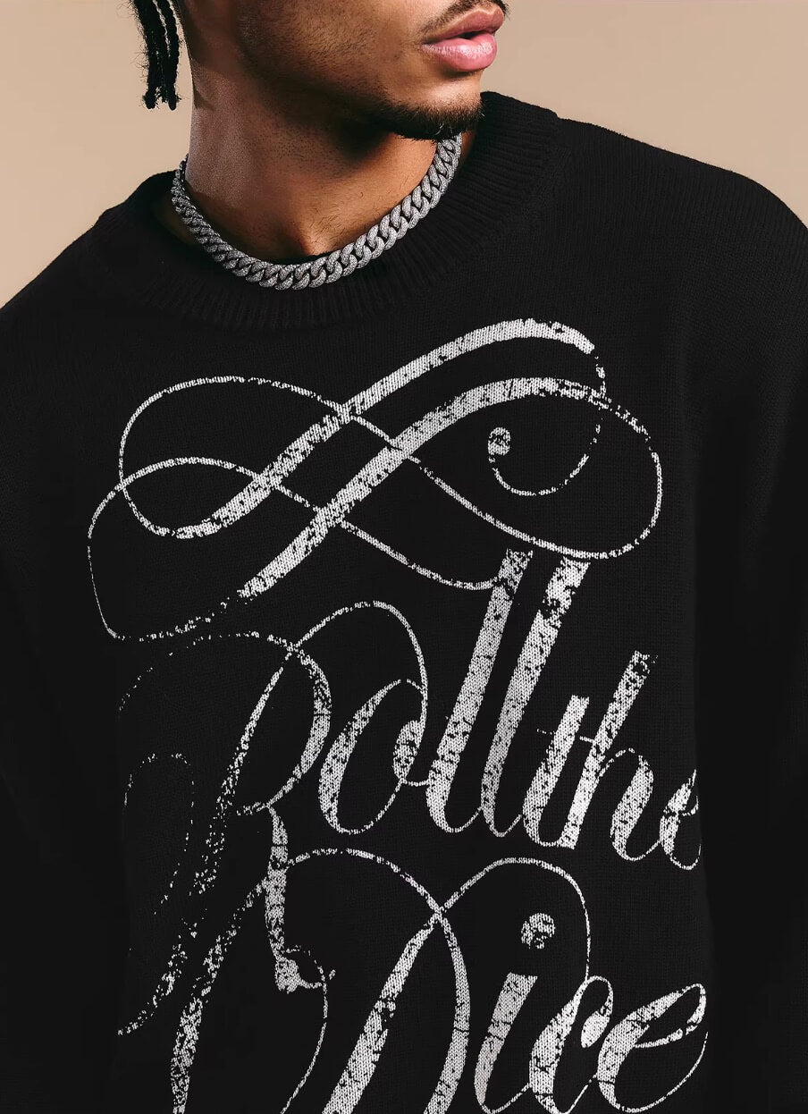 1807 ROLLTHEDICE Vintage Printed Distressed Knit Sweater