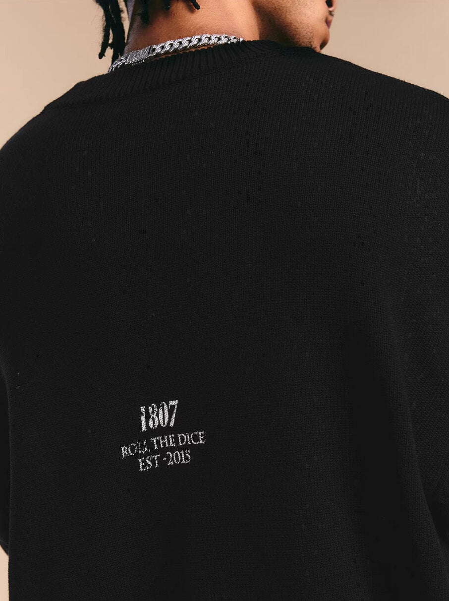 1807 ROLLTHEDICE Vintage Printed Distressed Knit Sweater
