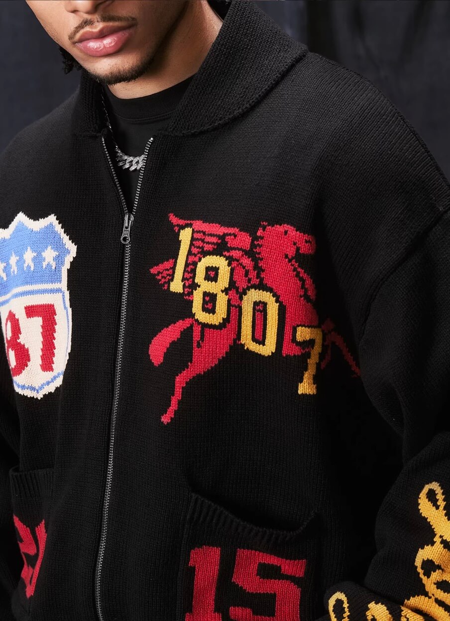 1807 Pegasus Jacquard Knit Zip Up Cowichan