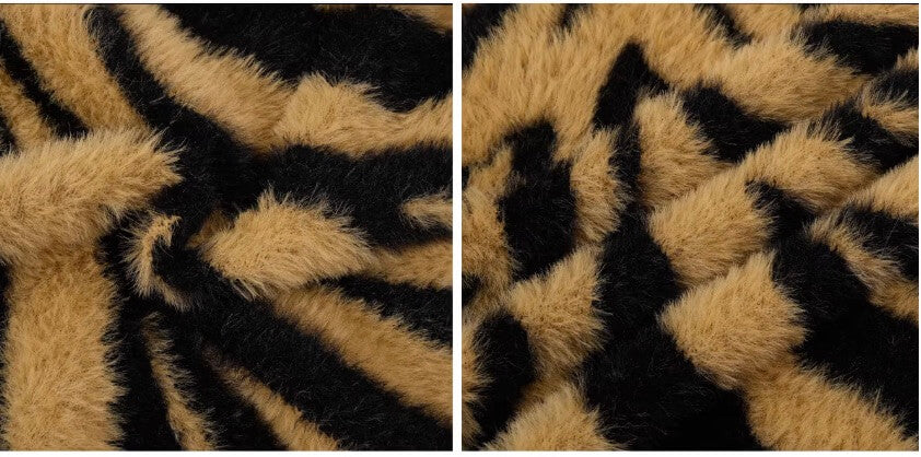 1807 Tiger Striped Faux Mink Fur Knit Zip Up Hoodie