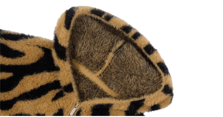 1807 Tiger Striped Faux Mink Fur Knit Zip Up Hoodie
