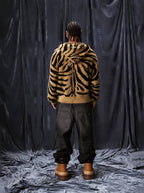1807 Tiger Striped Faux Mink Fur Knit Zip Up Hoodie