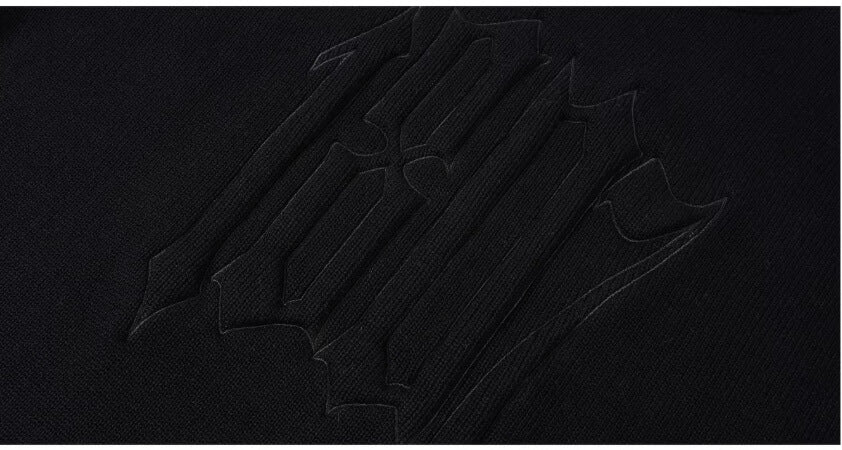 1807 3D Logo Embroidered Distressed Knit Sweater