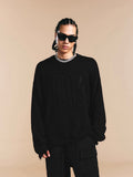 1807 3D Logo Embroidered Distressed Knit Sweater