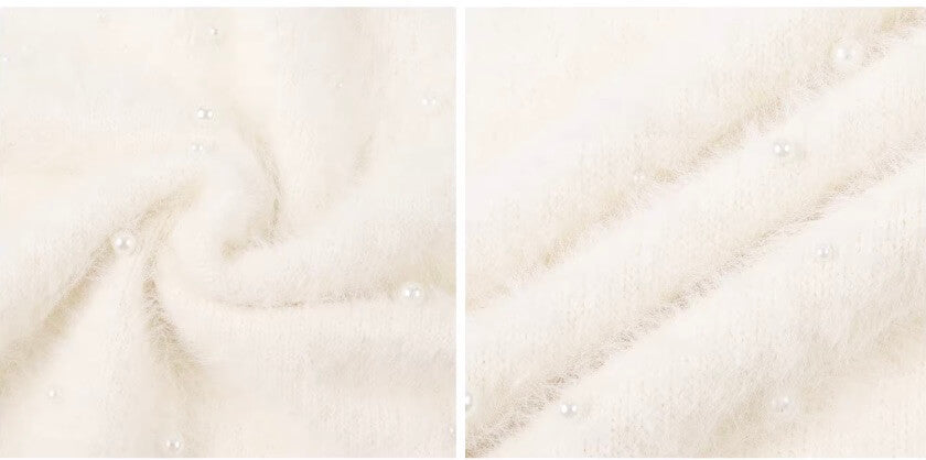 1807 ROLLTHEDICE Pearl Embellished Faux Mink Fur Knit Sweater