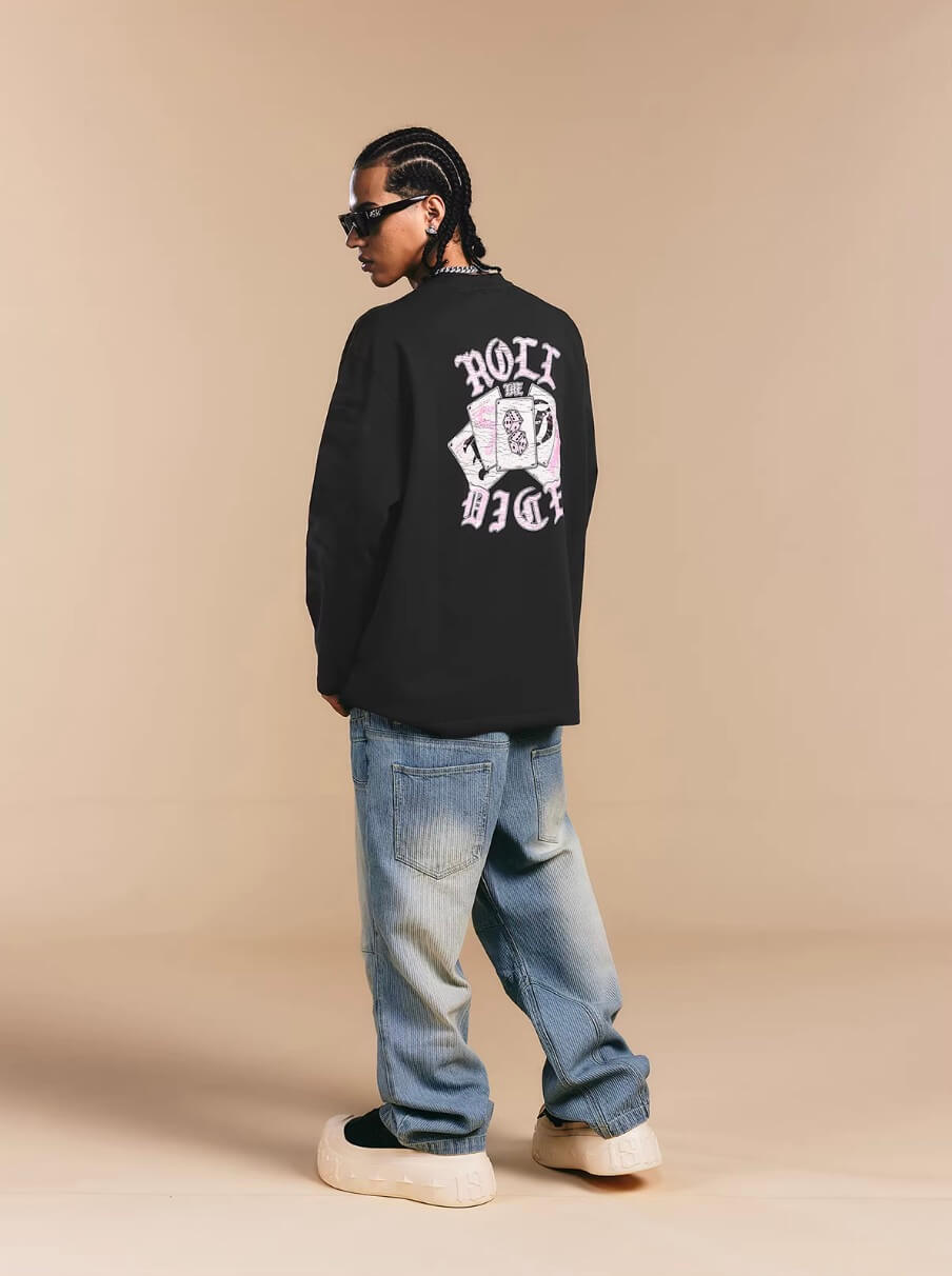 1807 ROLLTHEDICE Vintage Printed Whisker Effect Long Sleeve Tee