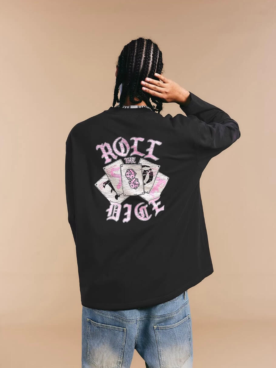 1807 ROLLTHEDICE Vintage Printed Whisker Effect Long Sleeve Tee