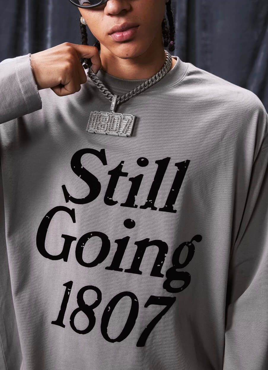1807 STILLGOING Vintage Flocked Print Long Sleeve Tee