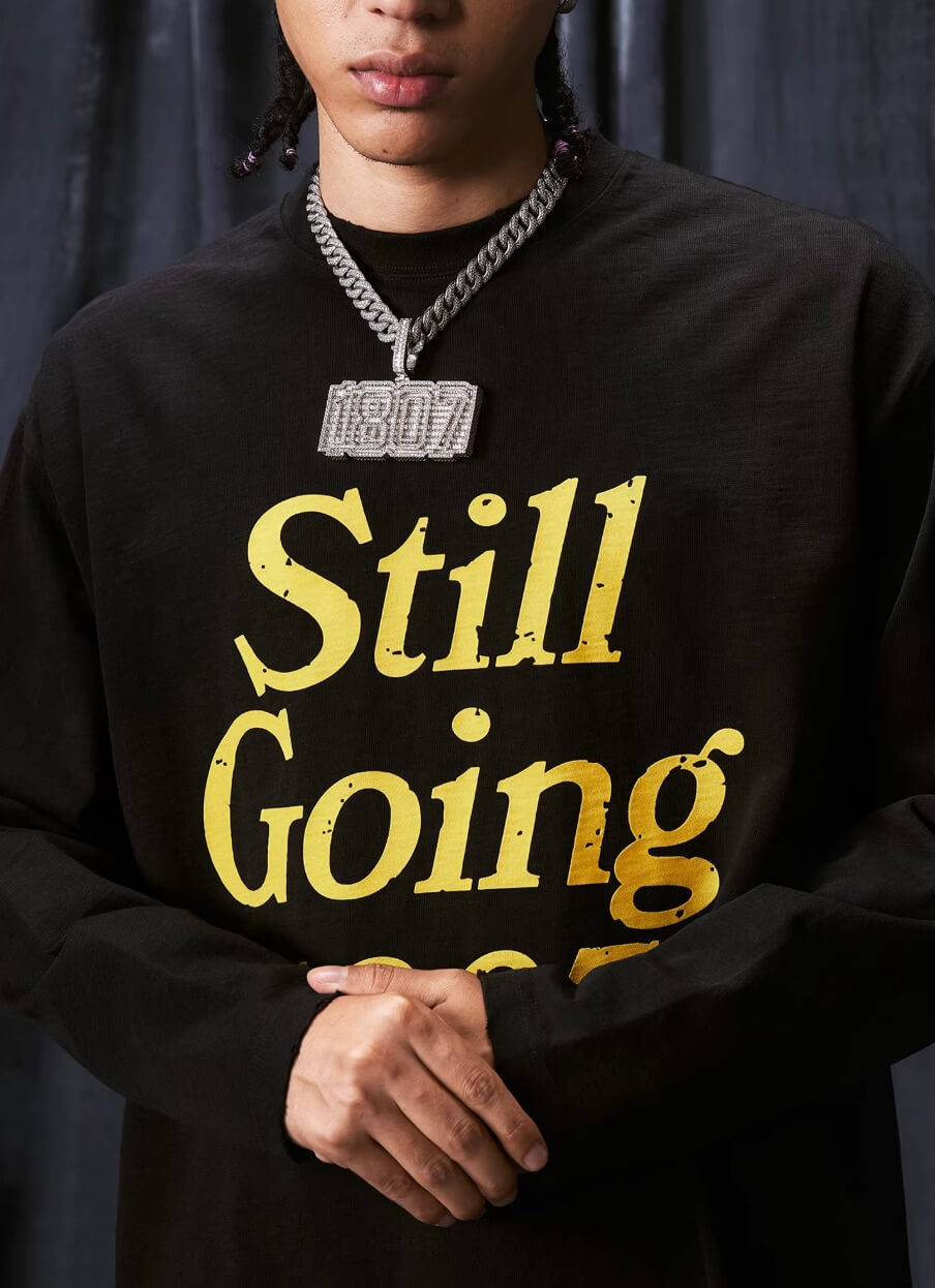 1807 STILLGOING Vintage Flocked Print Long Sleeve Tee