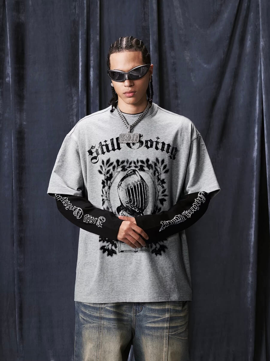 1807 STILLGOING Vintage Printed Layered Long Sleeve Tee