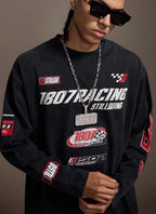 1807 Racing Vintage Printed Distressed Long Sleeve Tee