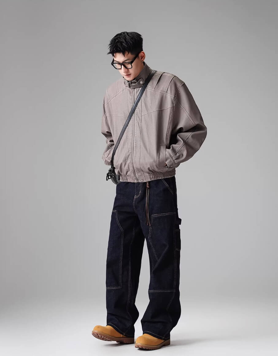 F3F Select Stitch Lines Dark Blue Double Knee Jeans