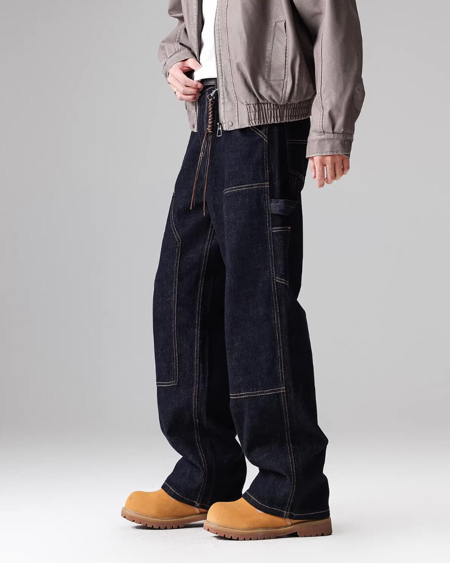 F3F Select Stitch Lines Dark Blue Double Knee Jeans