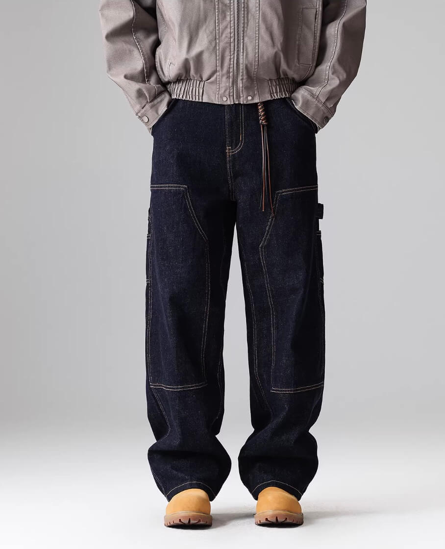 F3F Select Stitch Lines Dark Blue Double Knee Jeans