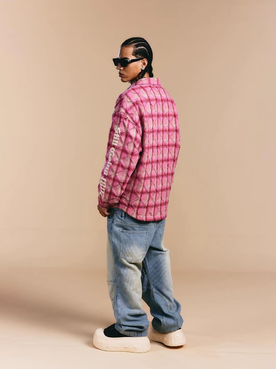 1807 Pink Quilted Plaid Long Sleeve Shirt