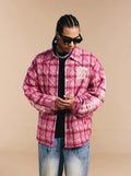 1807 Pink Quilted Plaid Long Sleeve Shirt