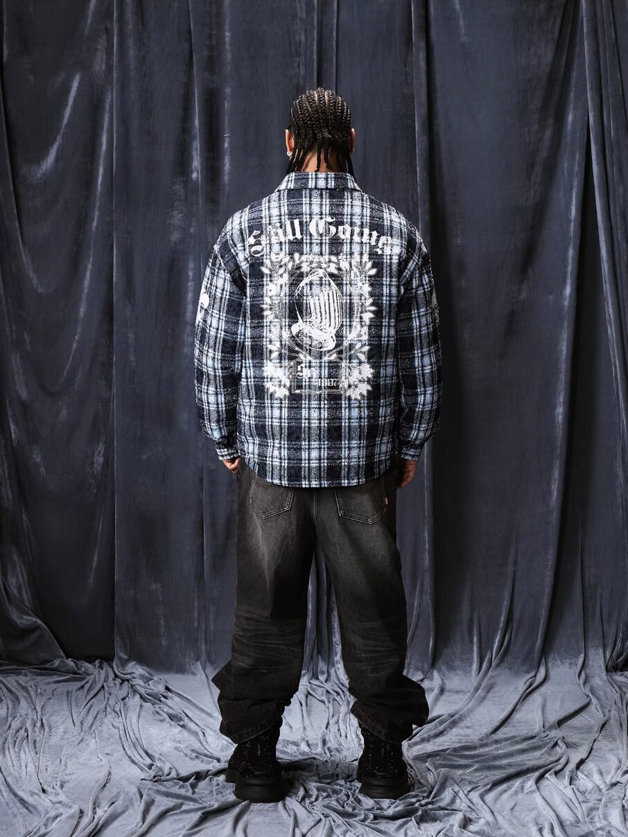 1807 Vintage Plaid 3D Patch Quilted Long Sleeve Shirt