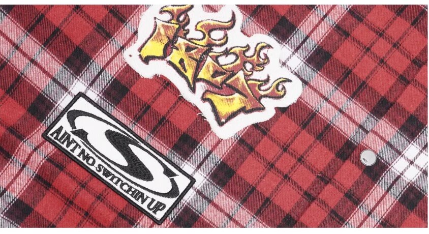 1807 Racing Printed Patch Plaid Long Sleeve Shirt