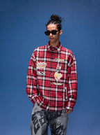 1807 Racing Printed Patch Plaid Long Sleeve Shirt