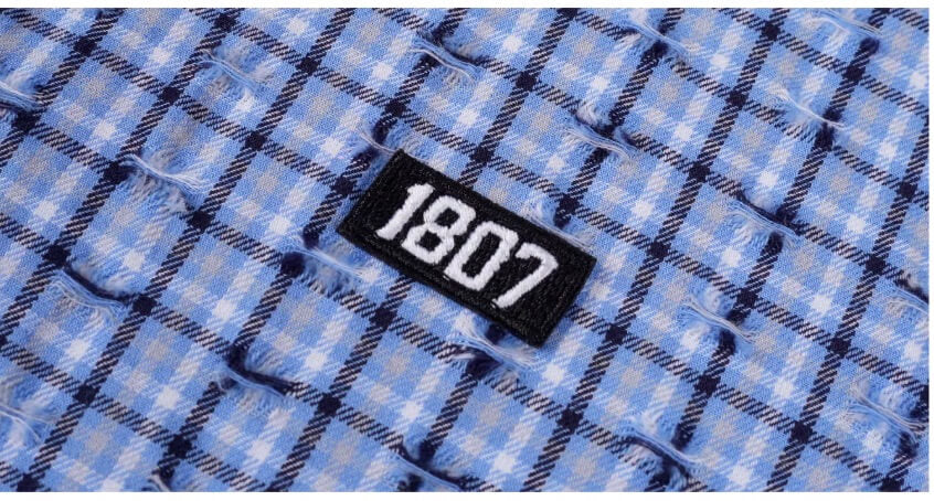 1807 Small Logo Plaid Perforated Long Sleeve Shirt