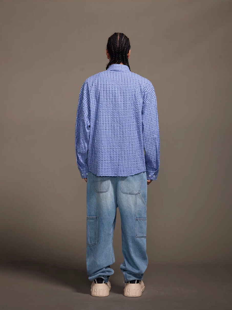 1807 Small Logo Plaid Perforated Long Sleeve Shirt